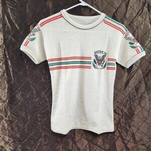 Vintage American Green & Red T-Shirt Eagle & Flag Crest Knit